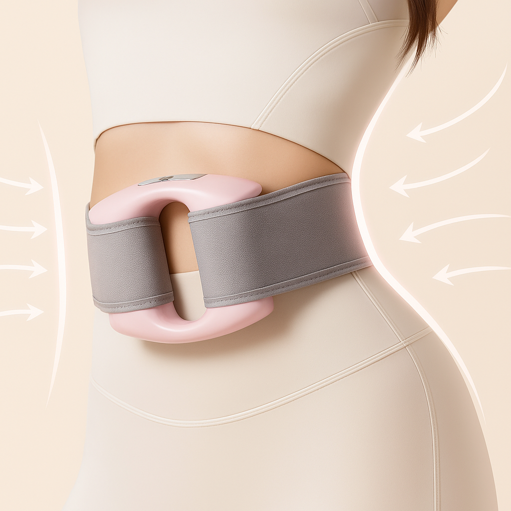 Ceinture de massage abdominale VitaEase – gros plan rose et bleue